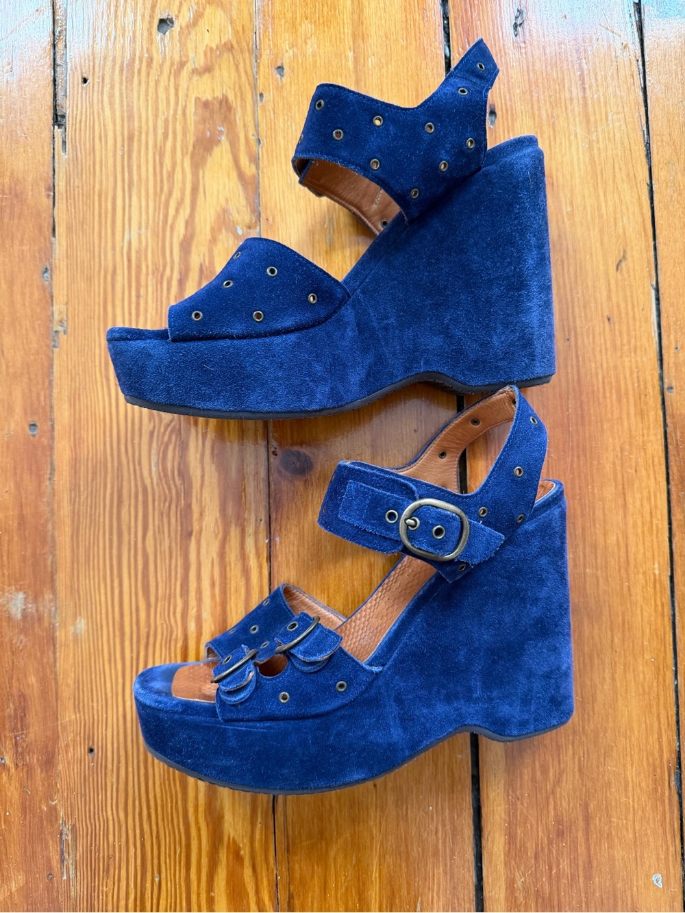 Chie Mihara Women’s Navy Suede Platform Wedge Sandals